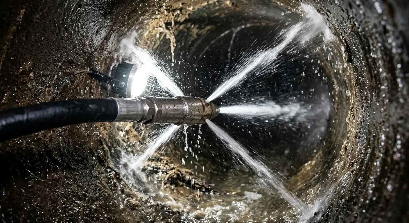 High-pressure hydro jetting nozzle cleaning sewer pipe for Sewer Line Relining in Lake Tapps